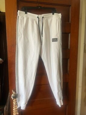 GUESS White Joggers with Gray Side Stripes